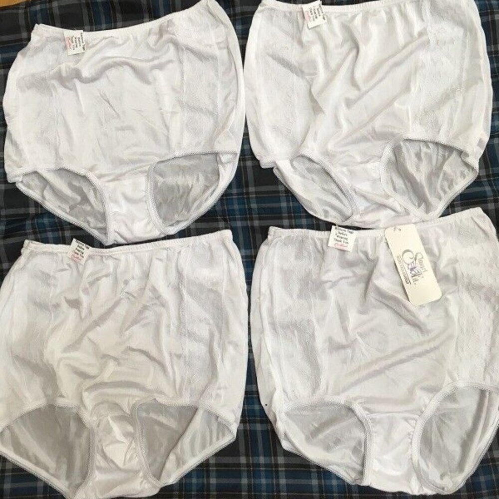 Smart Fit 42483W Full Cut Nylon Lace Trim Brief Panty Ladies- 4 Pack 5,6,9 White